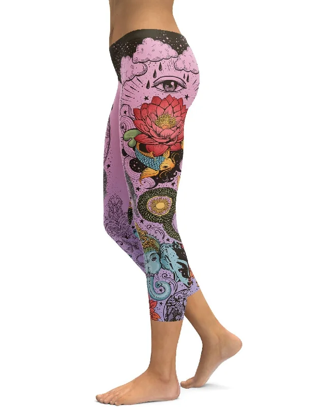 Pink Tattooed Lotus Capris