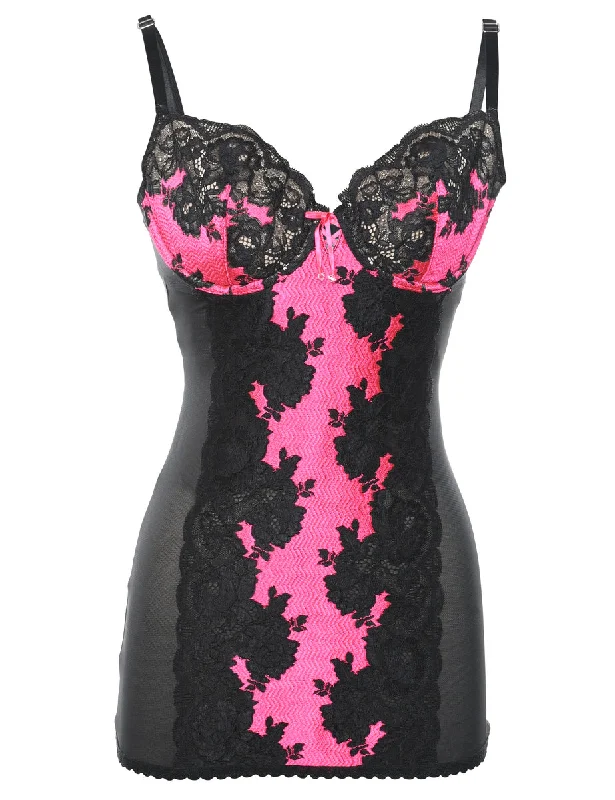 Black & Pink Lace Boned Bodice. - XS