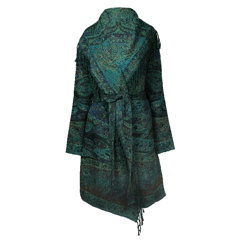 Verde Verdi Paisley Boiled Wool Belted Coat