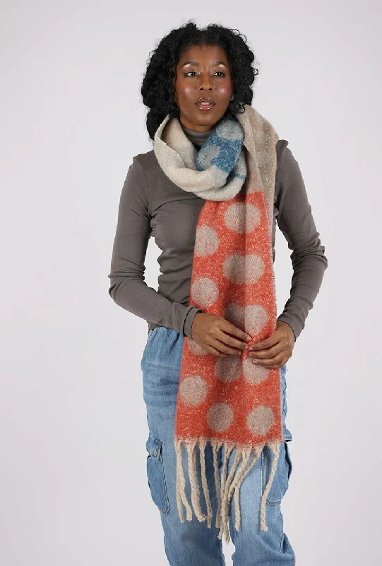 Oversize Polka Dot Patchwork Scarf, Coral/Blue