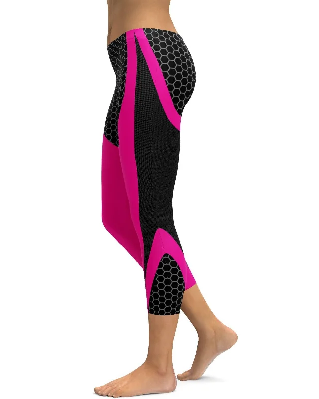 Pink Honeycomb Carbon Black Capris