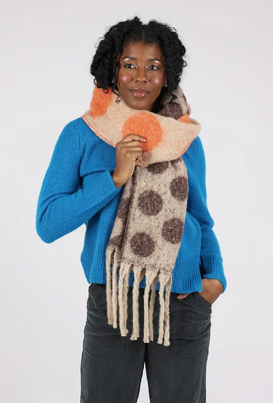 Oversize Polka Dot Patchwork Scarf, Brown/Orange