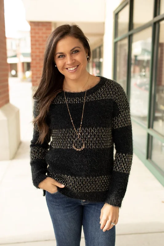 Black Shimmer Gold Knit Sweater