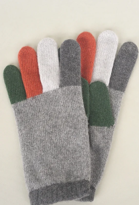 Multi-Color Finger Wool/Cash Glove, Gris