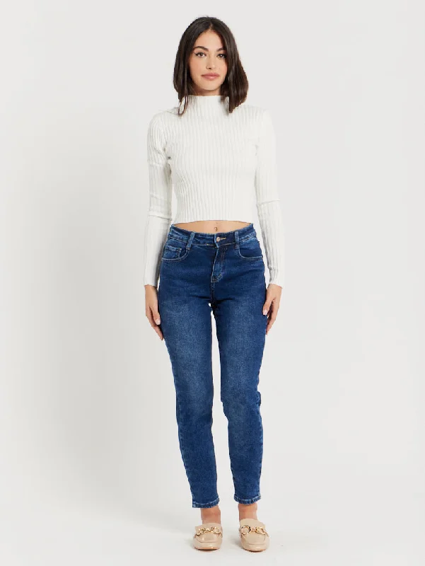 Mom jean mid waist Denim bleu foncé