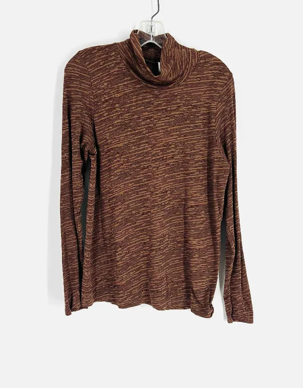 Athleta Size XL Brown Cowlneck Stripe Activewear Top-Long Sleeve