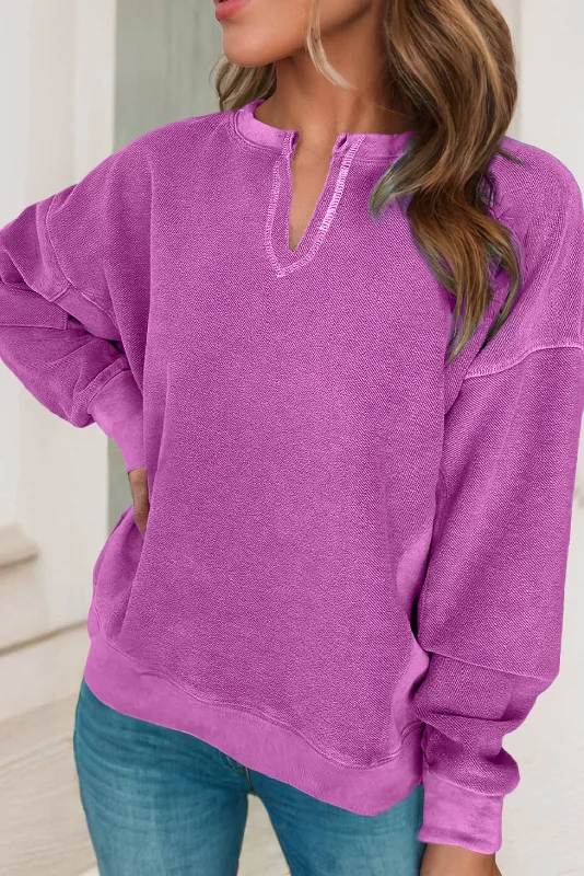 The Vera Solid V Neck Drop Shoulder Sweatshirt