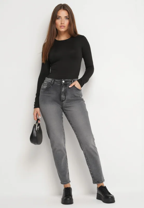 Jean mom fit gris foncé avec taille haute