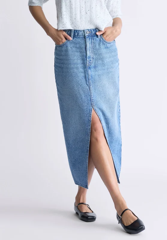 High Rise Samantha Women's Denim Skirt, Mid Blue Sanded - BL16008