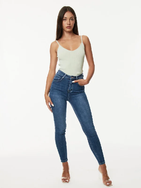 Jean taille haut détail coeur Unique Women's Upcycled