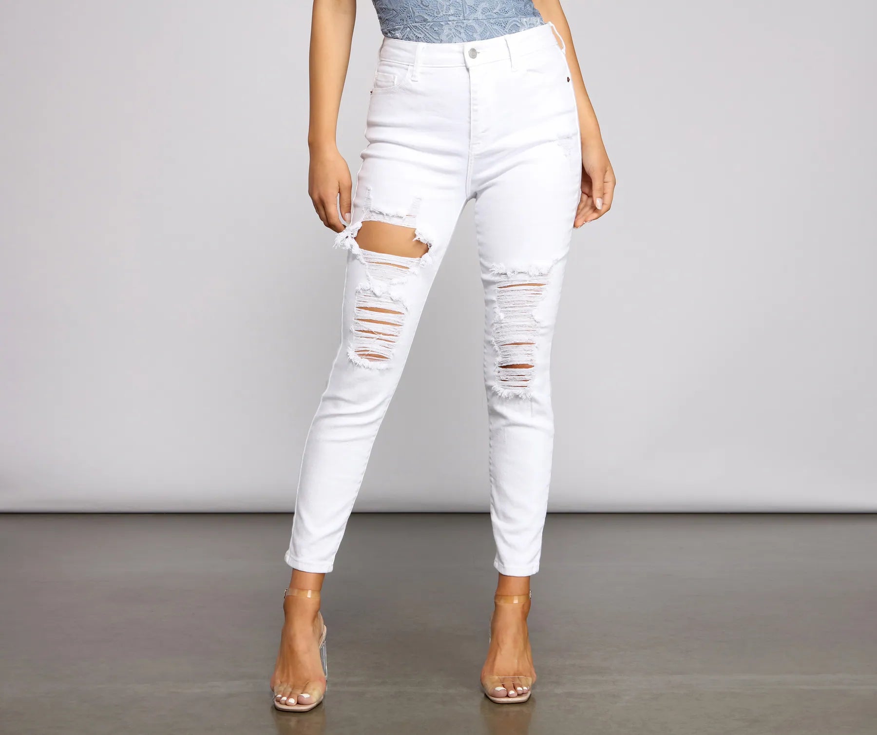 High-Rise Destructed Skinny Ankle Jeans