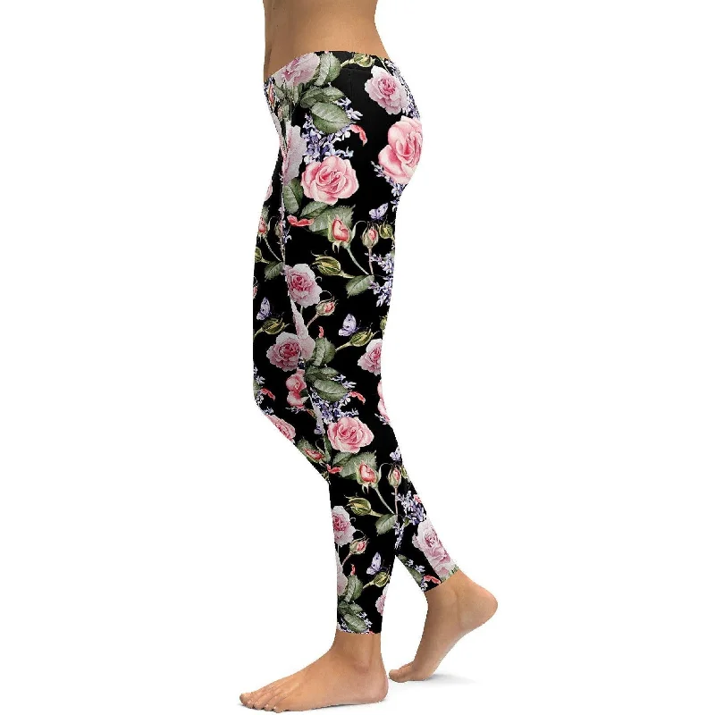 Watercolor Roses & Lavender Leggings