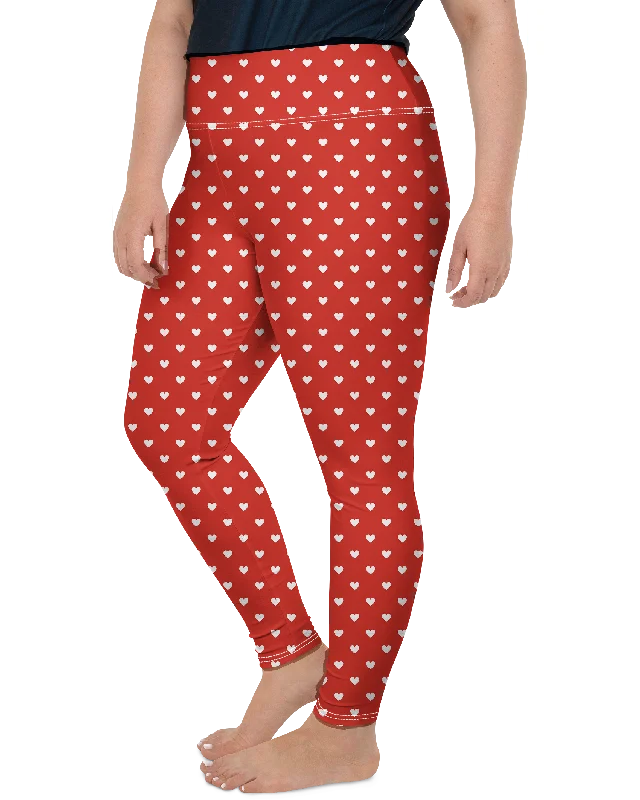 White Mini Hearts Red Plus Size Leggings