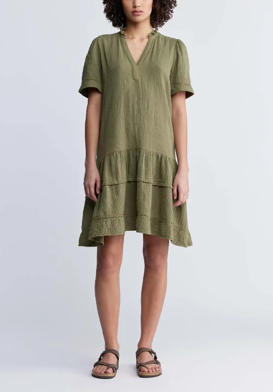 Zinnia Women's Ruffled Dress in Olive Green - WD0033P