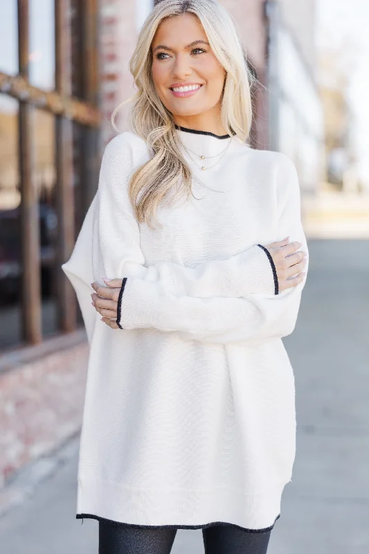 On The Line White Mock Neck Sweater