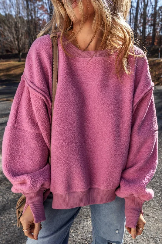 Seamed Drop Shoulder Plush Oversized Sweatshirt