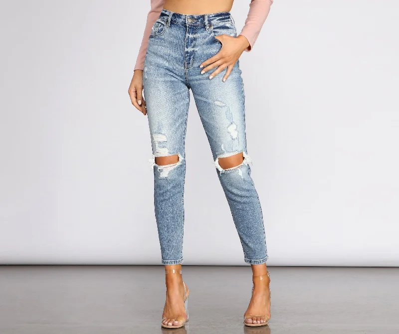 Tobi Super High Waist Destructed Mom Jeans