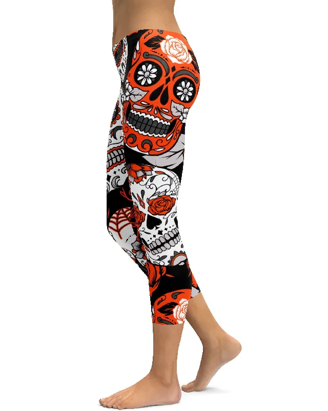 Orange Sugar Skull Capris