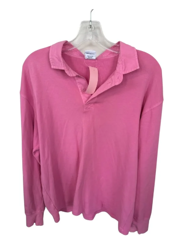 Outdoor Voices Size L Pink Organic Cotton Long Sleeve Collar Athletic Top