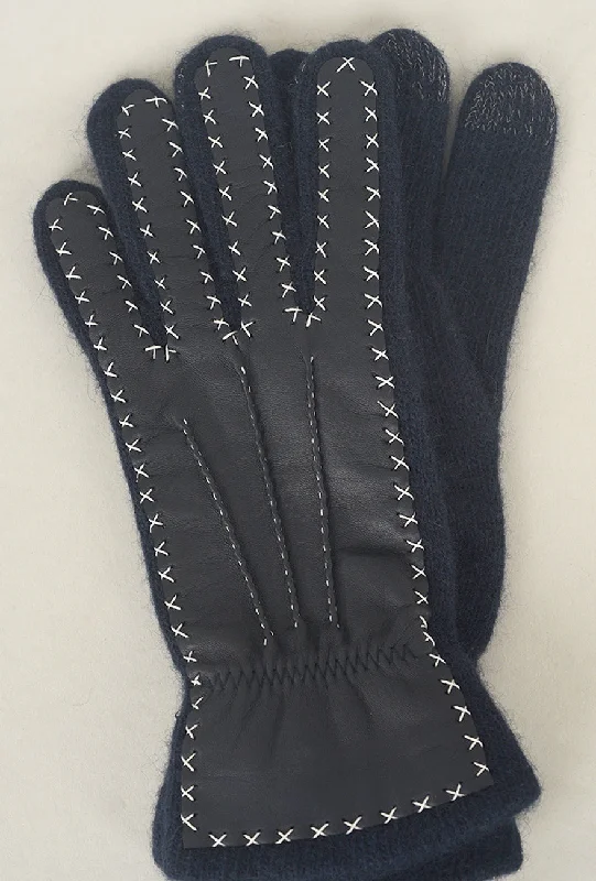 Contrast Stitch Leather/Wool Glove, Marino