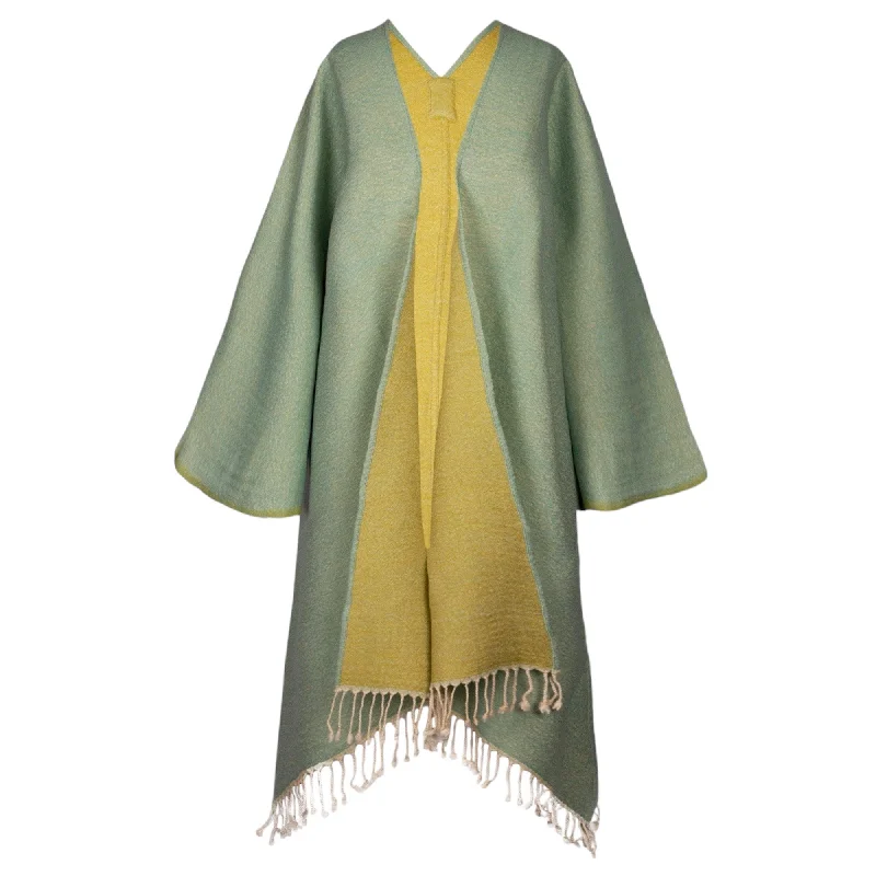 Aqua-Lime Boiled Wool Kimono Coat Reversible