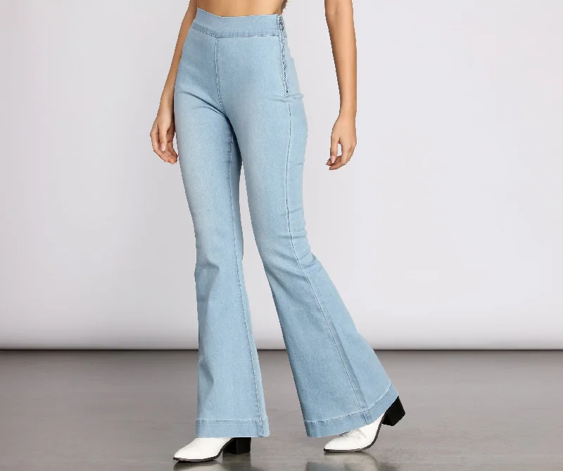 High Rise Denim Flare Pants