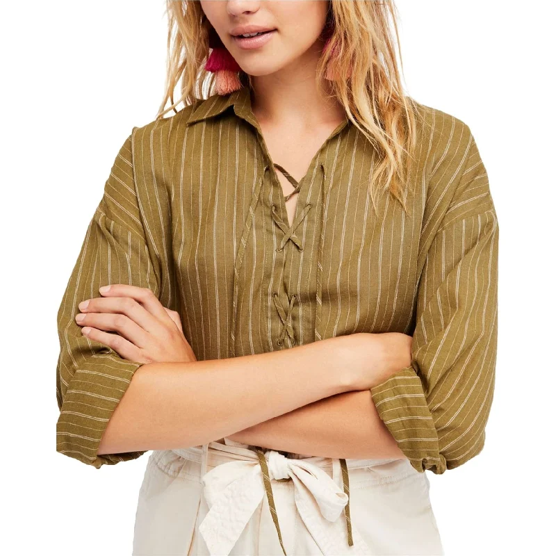Free People Womens Under The Boardwalk Knit Blouse Sleek Women's Metallic