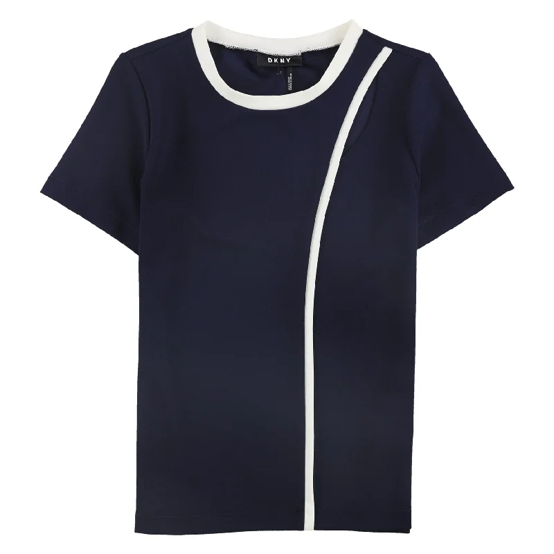 DKNY Womens Contrast Piped Pullover Blouse, Blue, Small Gym