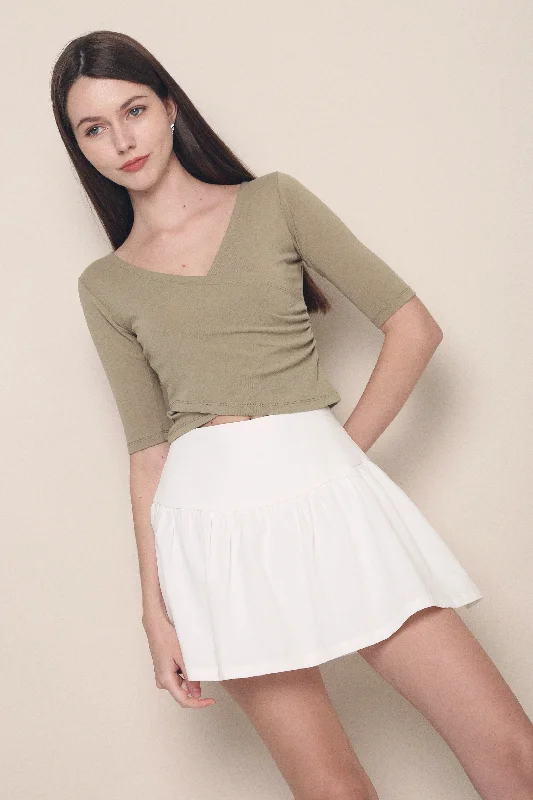 Luna Overlay Top Olive Geometric