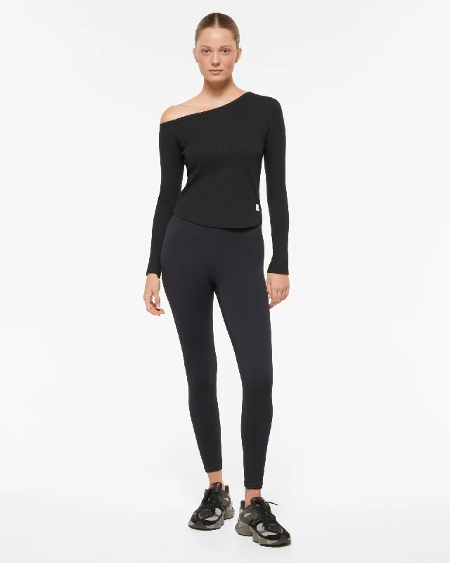 KEPLER OFF SHOULDER WAFFLE TOP BLACK Minimalist Women's Casual
