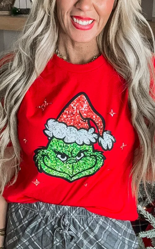 Sparkle Red Holiday Graphic T-shirt** Youthful Women's Anime - inspired